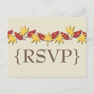 Invitación Postal RSVP de borde de salida otoño, amarillo/roj