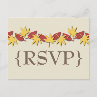 Invitación Postal RSVP de borde de salida otoño, amarillo/roj