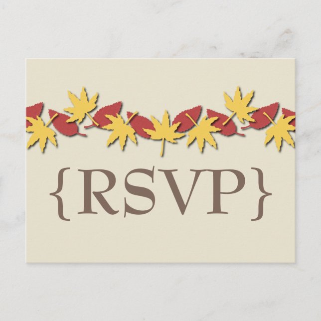Invitación Postal RSVP de borde de salida otoño, amarillo/roj (Anverso)