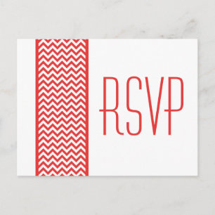 Invitación Postal RSVP de borde rojo de chevron