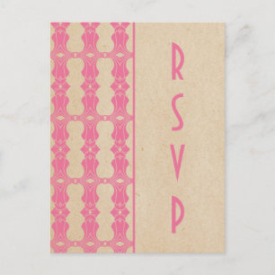 Invitación Postal RSVP de borde rosado Art Deco