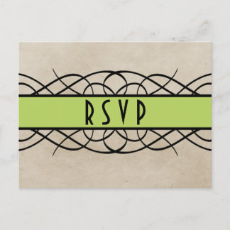 Invitación Postal RSVP de borde verde floreciente