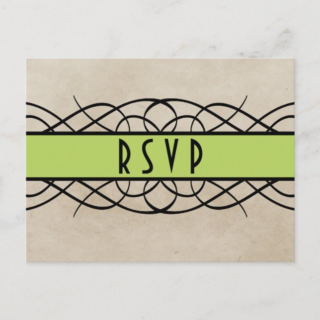 Invitación Postal RSVP de borde verde floreciente (Anverso)
