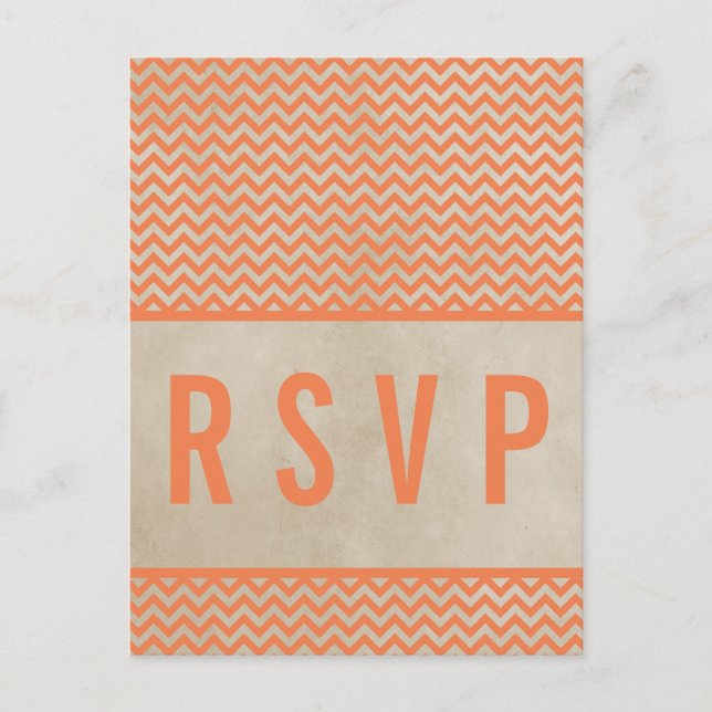 Invitación Postal RSVP de Chevron Moda naranja (Anverso)
