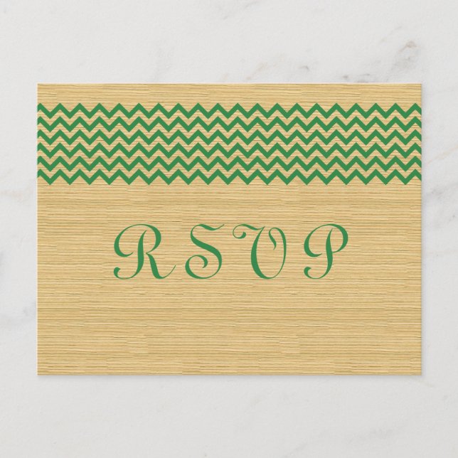 Invitación Postal RSVP de Chevron Rústico Verde (Anverso)