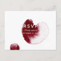 Postal RSVP de color de agua de derrame de vino ro