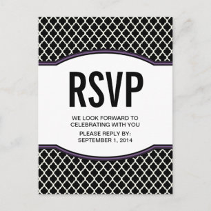 Invitación Postal RSVP de color púrpura elegante de quatrefoi