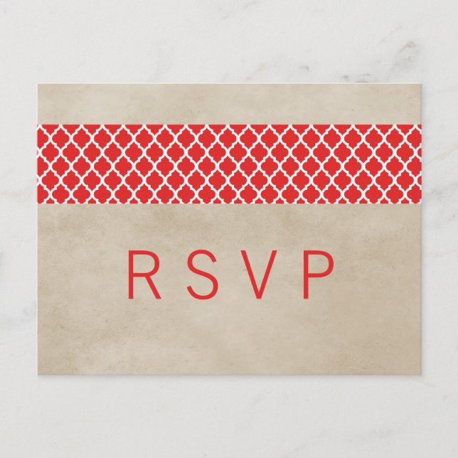 Invitación Postal RSVP de Cuatrefoil Rojo Rústico (Anverso)