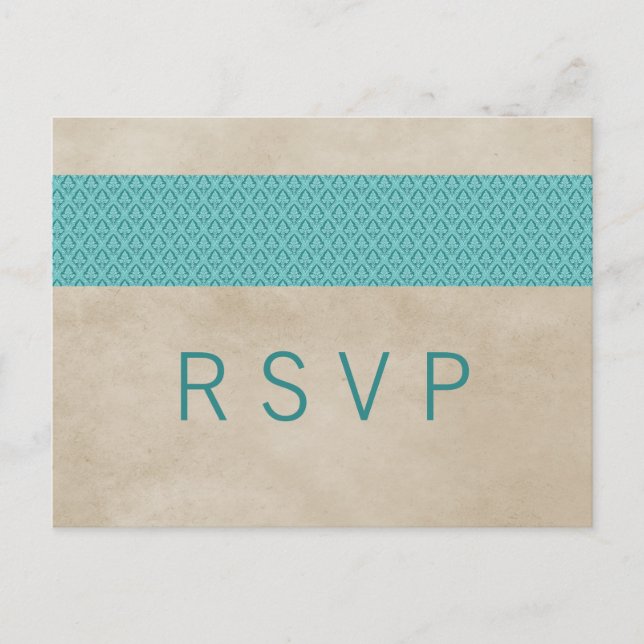 Invitación Postal RSVP de Damasco Rústico verde azulado (Anverso)