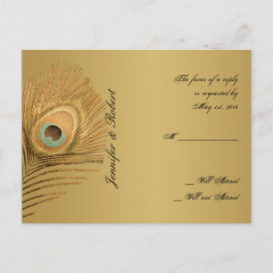 Invitación Postal RSVP de Golden Peacock