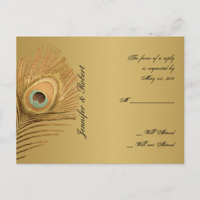 Invitación Postal RSVP de Golden Peacock (Anverso)