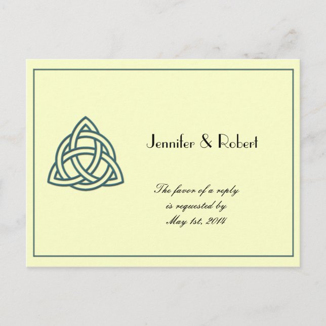 Invitación Postal RSVP de Knot Celtic verde azulada (Anverso)