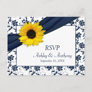 Invitación Postal RSVP de la boda Damask de la marina del gir