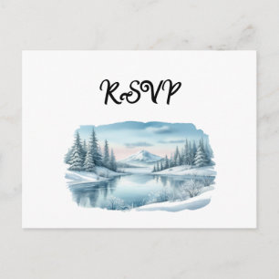 Invitación Postal RSVP de la Boda de Invierno de la Montaña S