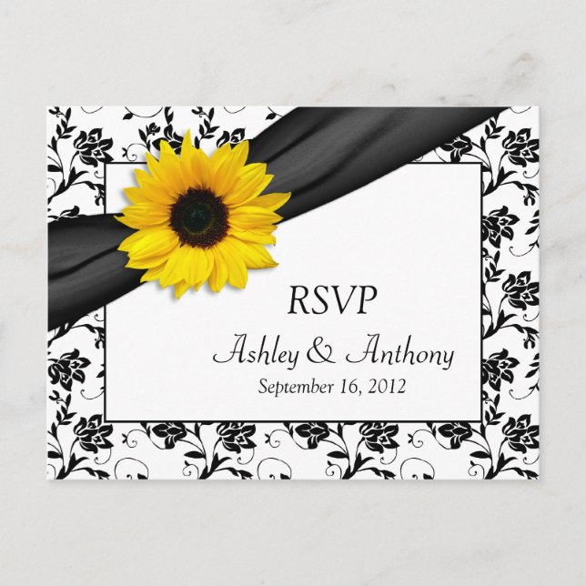 Invitación Postal RSVP de la boda de la damáscara del girasol (Anverso)