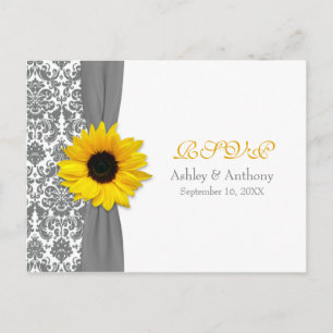 Invitación Postal RSVP de la boda de la damáscara gris del gi