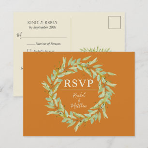 Invitación Postal RSVP de la boda de otoño de verde