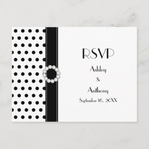 Invitación Postal RSVP de la boda de puntos de la polka blanc