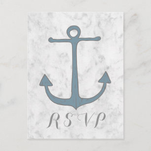 Invitación Postal RSVP de la boda del Ancla Rústica Azul