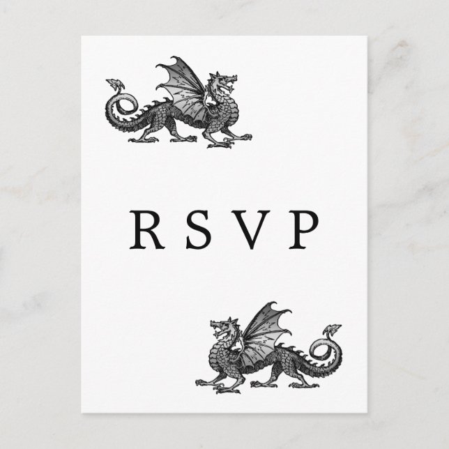 Invitación Postal RSVP de la boda del dragón plateado (Anverso)