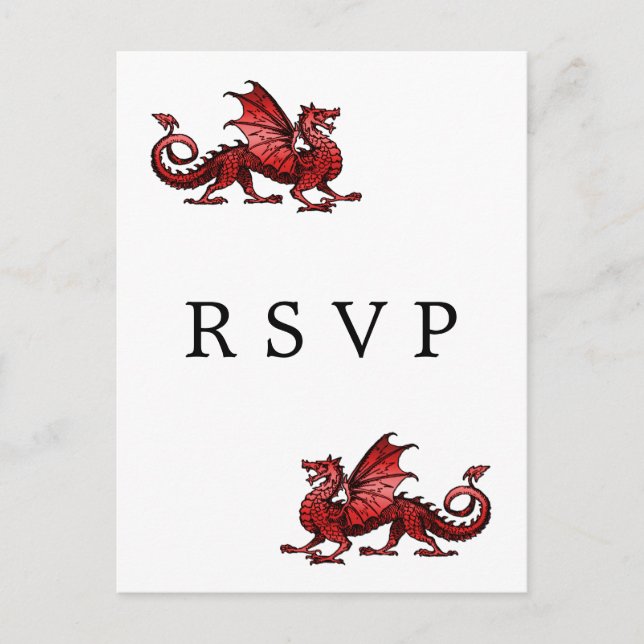 Invitación Postal RSVP de la boda del dragón rojo (Anverso)