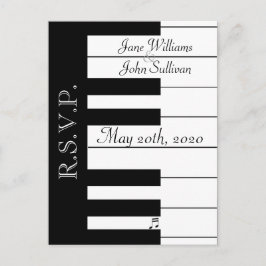 Invitación Postal RSVP de la boda musical del teclado del pia