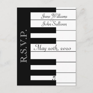 Invitación Postal RSVP de la boda musical del teclado del pia
