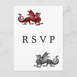 Invitación Postal RSVP de la boda Red Silver Dragon