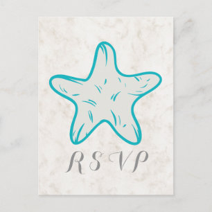 Invitación Postal RSVP de la boda turquesa rusa de Starfish