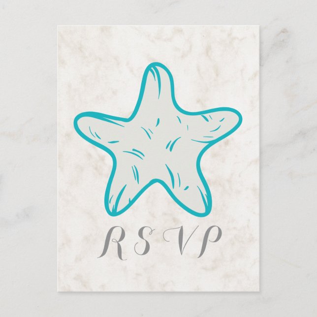 Invitación Postal RSVP de la boda turquesa rusa de Starfish (Anverso)
