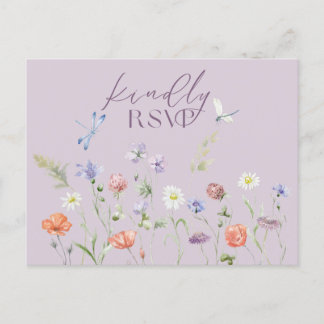 Invitación Postal RSVP de Lilac Lavender Whimsy Wildflower