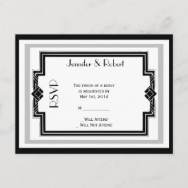 Invitación Postal RSVP de marco Art Decó de color blanco negr