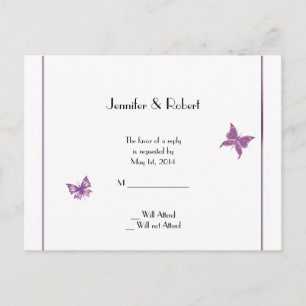 Invitación Postal RSVP de matrimonio cardíaco con mariposa mo