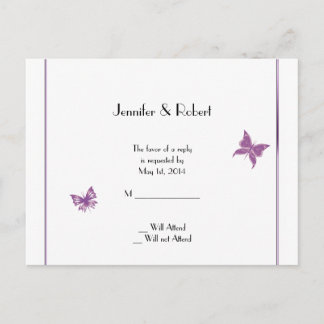 Invitación Postal RSVP de matrimonio cardíaco con mariposa mo