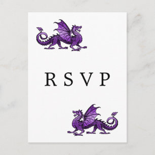 Invitación Postal RSVP de matrimonio con dragón morado