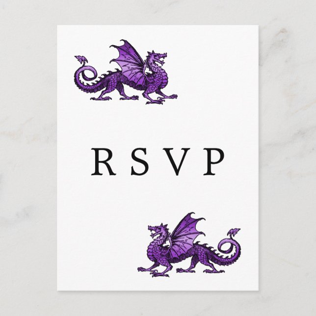 Invitación Postal RSVP de matrimonio con dragón morado (Anverso)