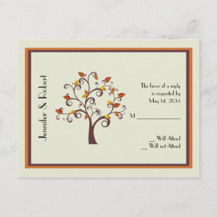 Invitación Postal RSVP de matrimonio de árbol de otoño capric