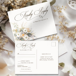 Invitación Postal RSVP de matrimonio de bodas rusticas blanca