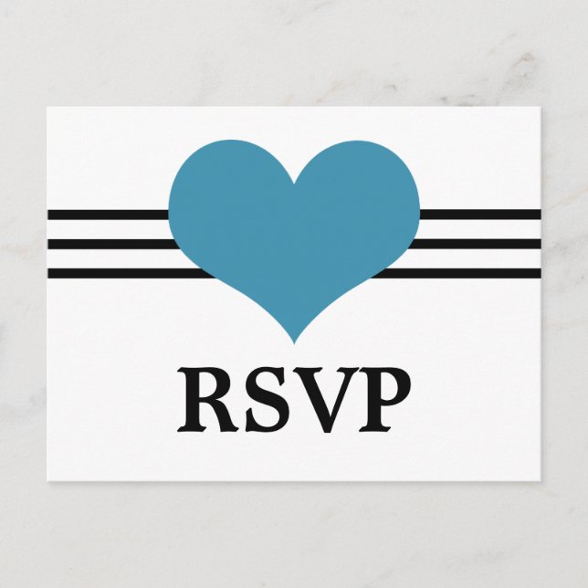 Invitación Postal RSVP de Mod Heart, azul (Anverso)