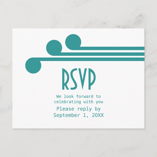 Invitación Postal RSVP de Moda de Deco simple verde azulada (Anverso)