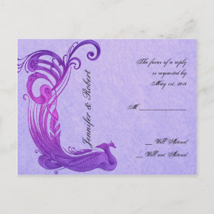 Invitación Postal RSVP de pavo real púrpura