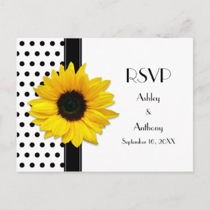 Invitación Postal RSVP de Punto de Polka Blanco Sunflower
