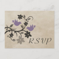 Postal RSVP de Púrpura Floral Lovebirds
