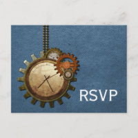 Postal RSVP de reloj de vintage, azul