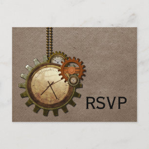Invitación Postal RSVP de reloj de vintage, Mocha