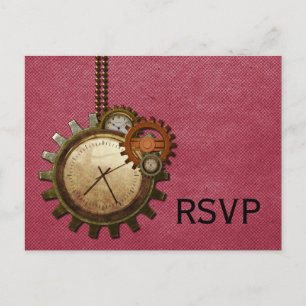 Invitación Postal RSVP de reloj de vintage, rosa