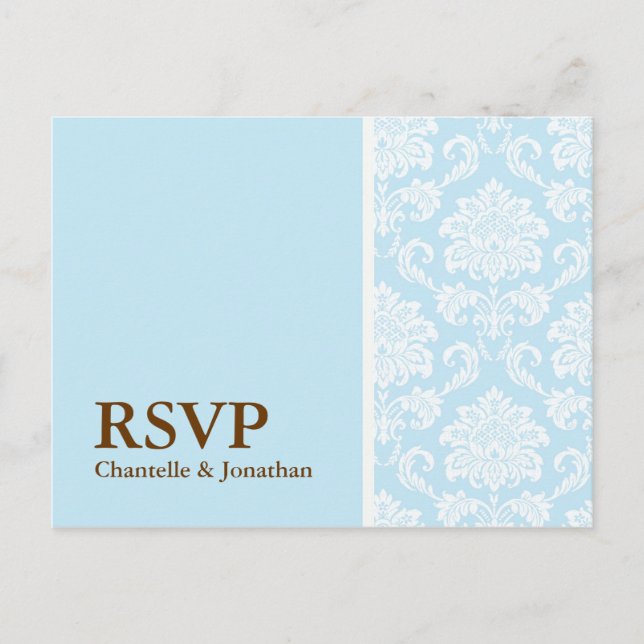 Invitación Postal RSVP de Tiffany Damask (Anverso)