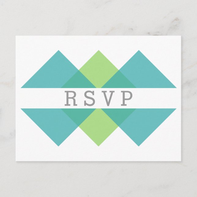 Invitación Postal RSVP de tríada geométrica verde verde azula (Anverso)
