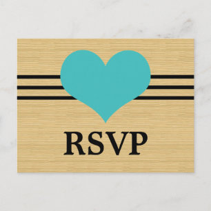 Invitación Postal RSVP de Woodgrain Mod Heart, Aqua