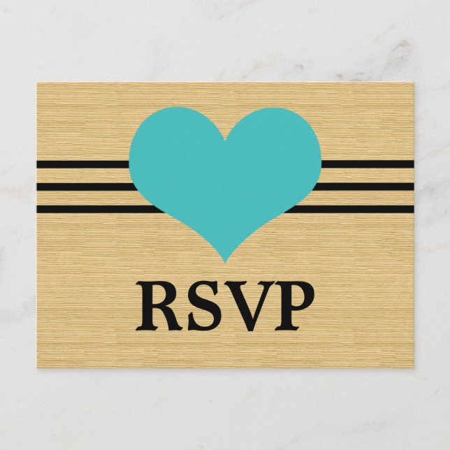 Invitación Postal RSVP de Woodgrain Mod Heart, Aqua (Anverso)